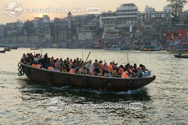 Boat passing the ghats of Varanasi