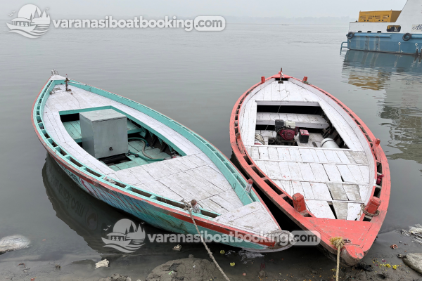 Traditional motor boats on the riverbank